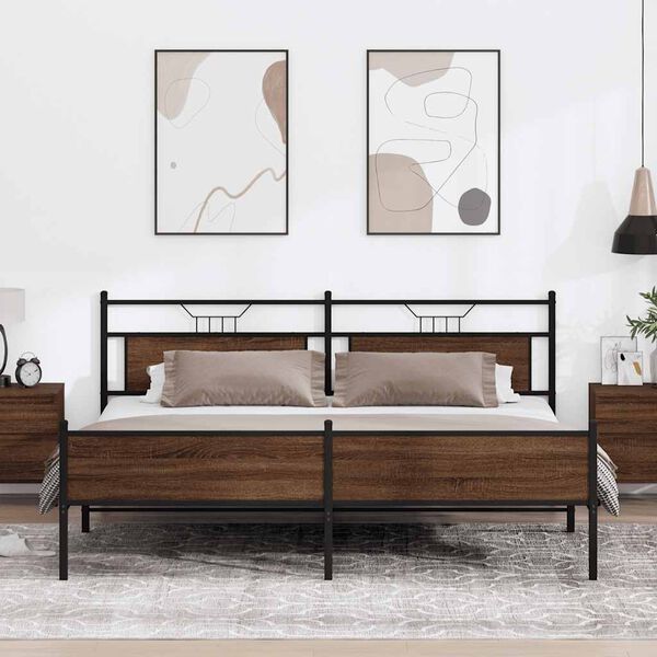vidaXL Метална рамка за легло, без матрак, кафяв дъб, 193x201 см