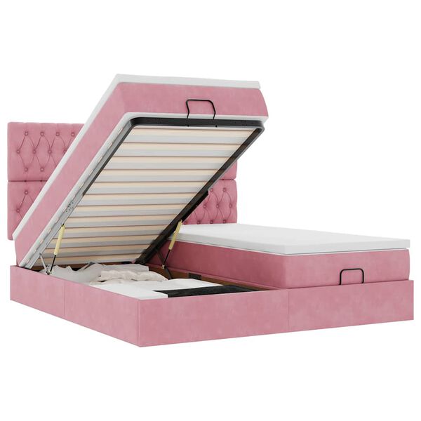 vidaXL Османска легло с матраци и LED, розово, 200x200 см, кадифе