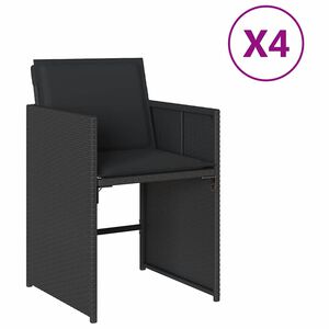 vidaXL Градински столове с възглавници, 4 бр, черен, полиратан