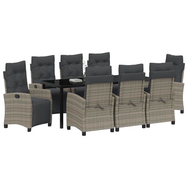 vidaXL Комплект за хранене в градината 9 pcs Сив полиратан