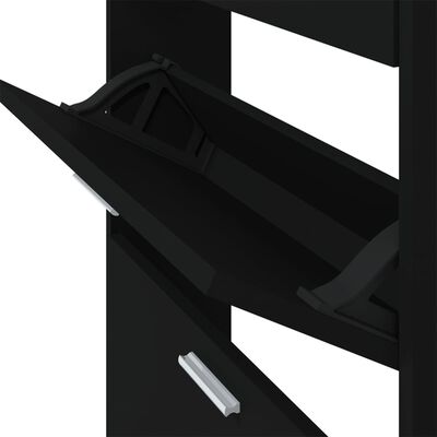 vidaXL Шкаф за обувки, черен, 59x17x150 см, инженерно дърво