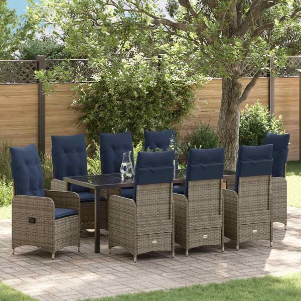 vidaXL Комплект за хранене в градината 9 pcs Черно Полиратан