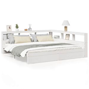 vidaXL Легло с етажерка за книги, без матрак, 200x200 см, бор масив