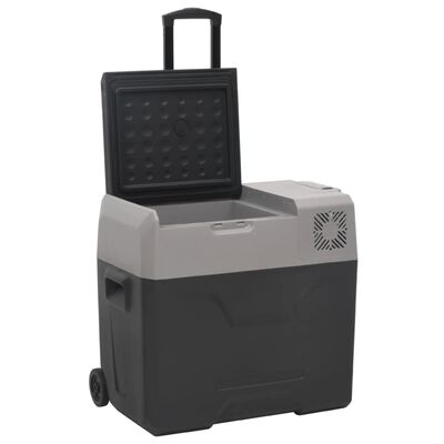 vidaXL Хладилна кутия с колелца и адаптер черно/сиво 40 л полипропилен