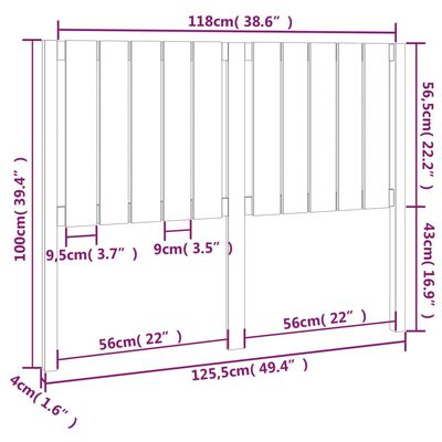 vidaXL Горна табла за легло, 125,5x4x100 см, бор масив