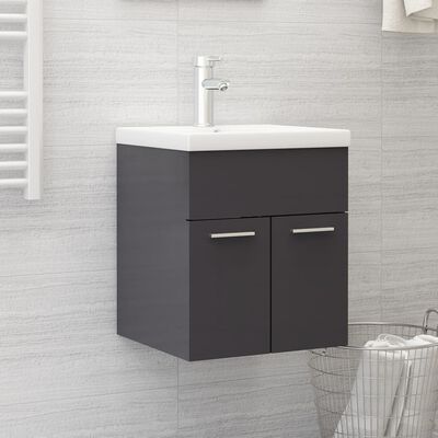vidaXL Долен шкаф за мивка, сив гланц, 41x38,5x46 см, ПДЧ