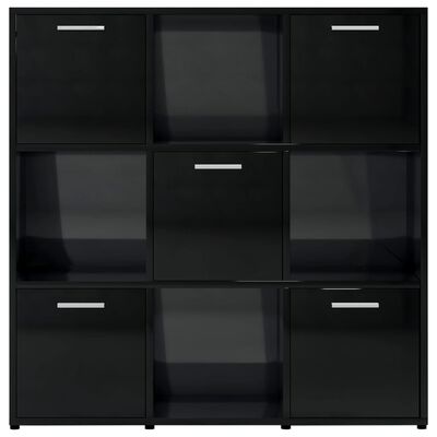 vidaXL Шкаф библиотека, черен гланц, 90x30x90 см, ПДЧ