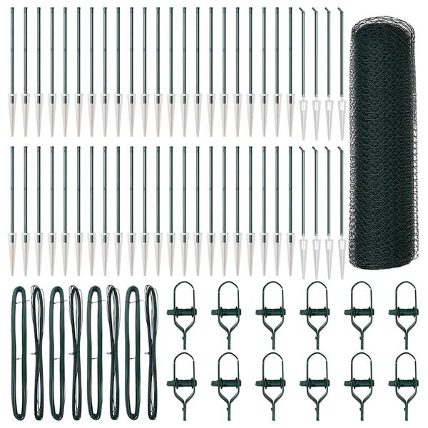 vidaXL Стълб за ограда. Зелен 100 x 1 м (мрежа 13 мм) Стомана и PVC