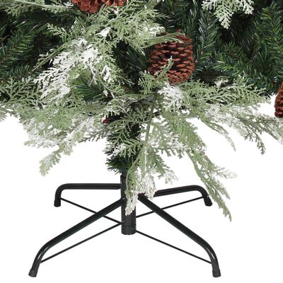 vidaXL Коледна елха с шишарки, зелено и бяло, 195 см, PVC и PE