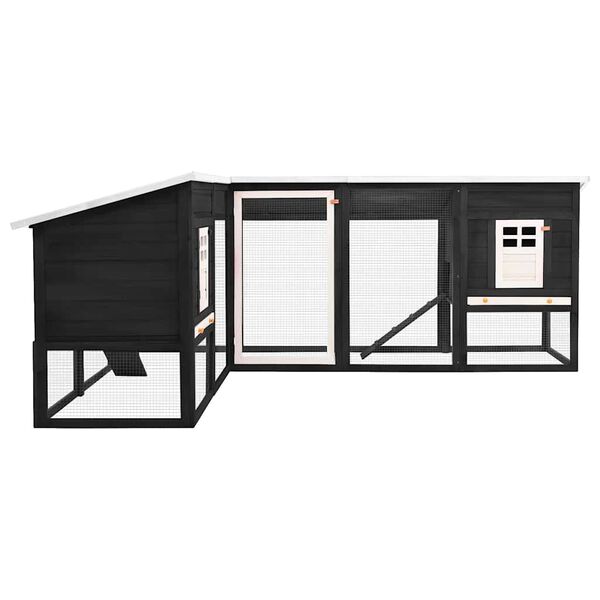 vidaXL Външна клетка за зайци с пътечка, сиво и бяло, чам масив