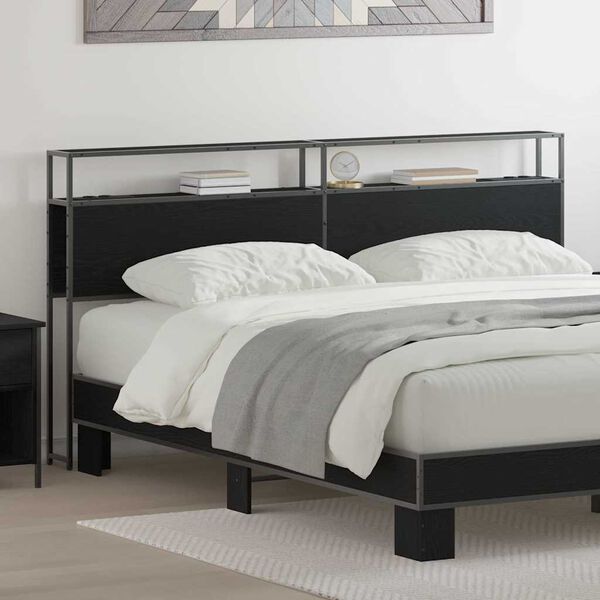 vidaXL Табла за съхранение с рафт Черен дъб 200 cm Инженерно дърво