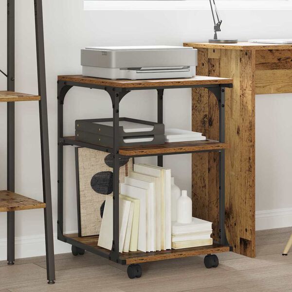 vidaXL Стойка за принтер Старо дърво 43 x 48 x 64 см Инженерно дърво