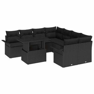 vidaXL Градински Софа Комплект с възглавница 9 pcs Черно Полиратан