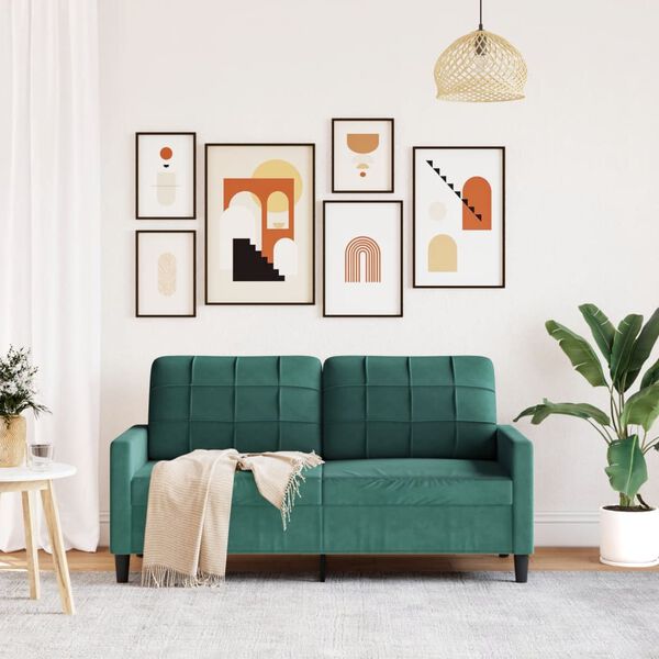vidaXL 2-местен диван, тъмнозелен, 140 см, кадифе
