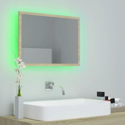 vidaXL LED огледало за баня, дъб сонома, 60x8,5x37 см, акрил
