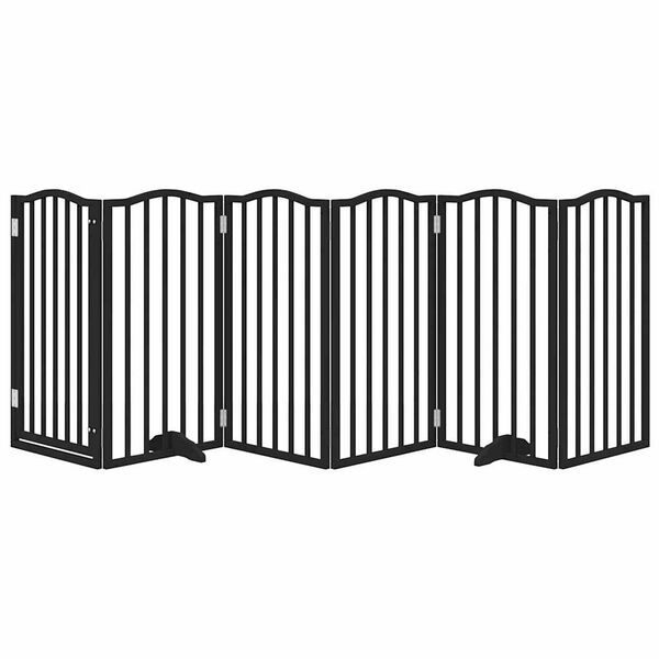 vidaXL Сгъваема преграда за куче с врата 6 панела черна 300 см топола