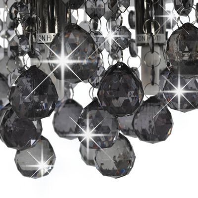 vidaXL Полилей с опушени кристали, черен, кръгъл, G9