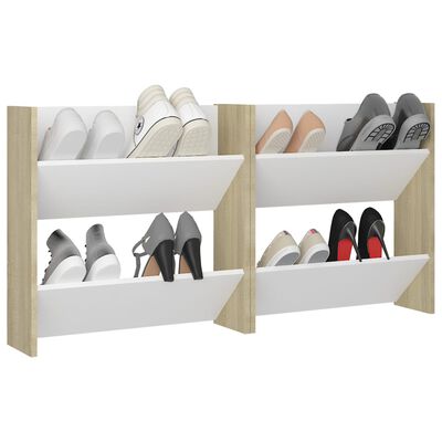 vidaXL Стенни шкафове за обувки 2 бр бяло и дъб сонома 60x18x60 см ПДЧ