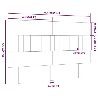 vidaXL Горна табла за легло, сива, 143,5x3x81 см, бор масив