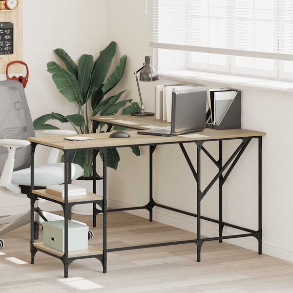 vidaXL Бюро, дъб сонома, 139x139x75 см, инженерно дърво