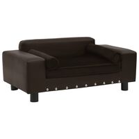 vidaXL Кучешки диван, кафяв, 81x43x31 см, плюш и изкуствена кожа