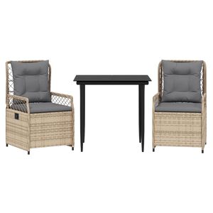 vidaXL Градински комплект с възглавници, 3 части, бежов, полиратан