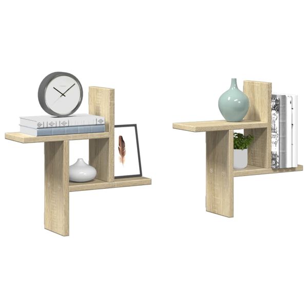 vidaXL Стенни рафтове, 2 бр, дъб сонома, 38x12x38 см, инженерно дърво