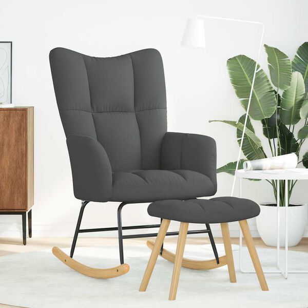 vidaXL Люлеещ се стол с табуретка за крака, тъмносив, плат