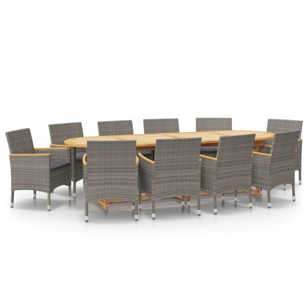 vidaXL Градински трапезен комплект от 11 части с възглавници сив