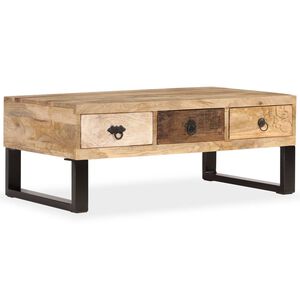 vidaXL Маса за кафе с 3 чекмеджета, мангово дърво масив, 90x50x35 cм