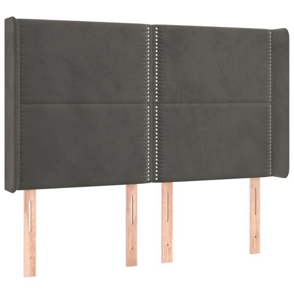 vidaXL LED горна табла за легло, тъмносива, 147x16x118/128 см, кадифе