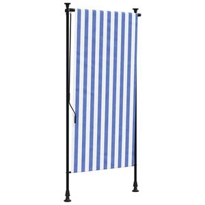 vidaXL Външна ролетна щора, синьо и бяло, 100x270 см, плат и стомана