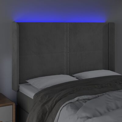 vidaXL LED горна табла за легло, светлосива, 147x16x118/128 см, кадифе
