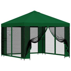 vidaXL Градинска беседка със стени 3 x 3 m Зелено Полиестер и стомана