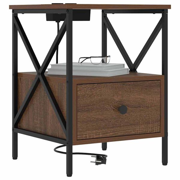 vidaXL Нощен шкаф Кафяв дъб 41,5 x 40,5 x 55 см Инженерно дърво