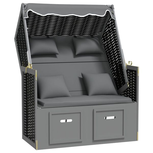 vidaXL Strandkorb с възглавници полиратан и дърво масив антрацит/черно