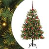vidaXL Изкуствена коледна елха с хингед и шишарки Зелен 120 cm