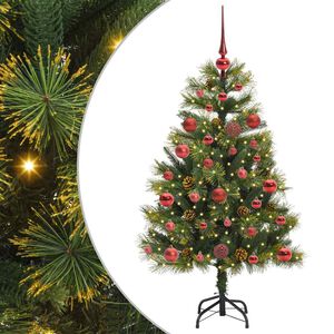 vidaXL Изкуствена коледна елха с хингед и шишарки Зелен 120 cm