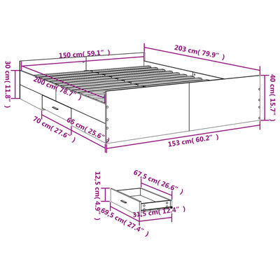 vidaXL Рамка за легло с чекмедже сив сонома 150x200 см инженерно дърво