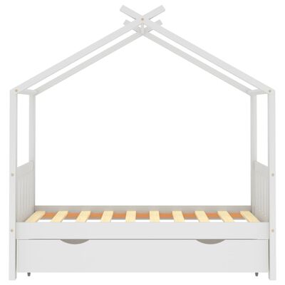 vidaXL Рамка за детско легло с чекмедже, бяла, бор масив, 80x160 см