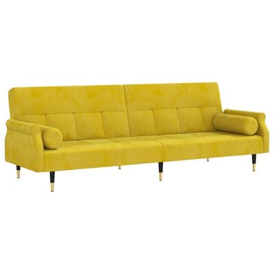 vidaXL Разтегателен диван с възглавници, жълт, кадифе