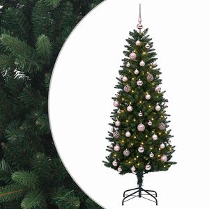 vidaXL Изкуствена коледна елха с топки 120 см 150 LED светодиода