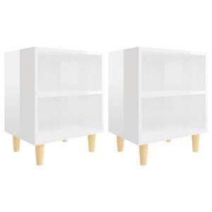 vidaXL Нощни шкафчета крака от дърво масив 2 бр бял гланц 40x30x50 см