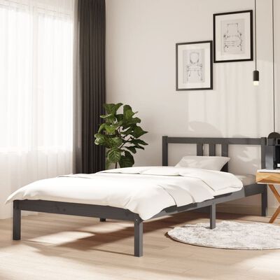 vidaXL Рамка за легло, сива, масивно дърво, 100х200 см