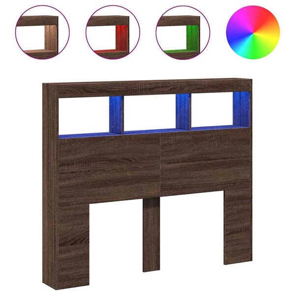 vidaXL Табла шкаф с LED, кафяв дъб, 120x17x102 см