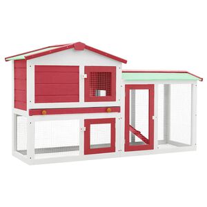 vidaXL Външна голяма клетка за зайци червено и бяло 145x45x84 см дърво
