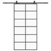 vidaXL Плъзгаща се врата с механизъм черна 102x205 см ESG стъкло