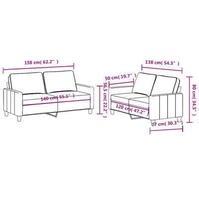 vidaXL Комплект дивани от 2 части с възглавници, тъмносив, плат