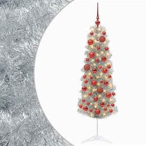 vidaXL Изкуствена тясна коледна елха с топка 150 см 150 LED светодиода