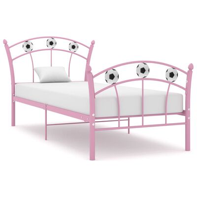 vidaXL Рамка за легло с футболен дизайн, розова, метал, 90x200 см